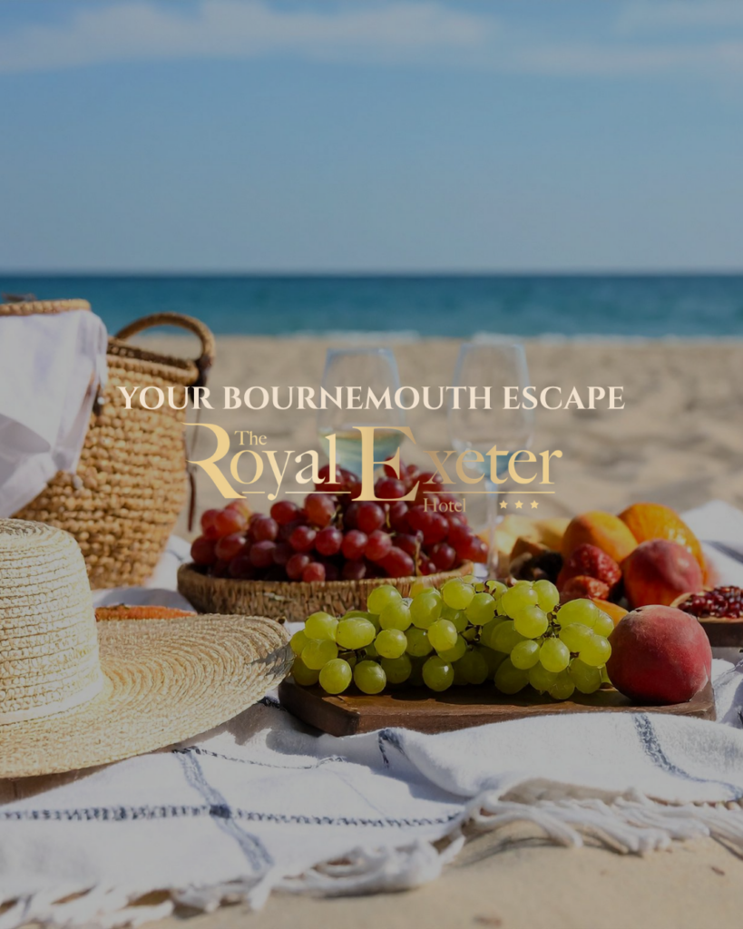 Beach picnic in Bournemouth promoting a stay at Royal Exeter Hotel near the beach