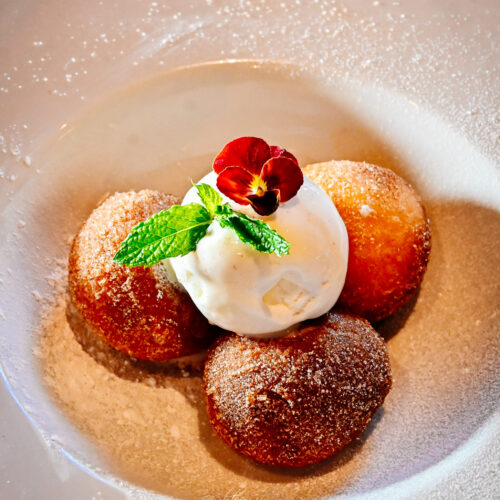 Apple beignets with cinnamon ice cream from the Sunday Roast menu at 1812 Lounge Bar Bournemouth