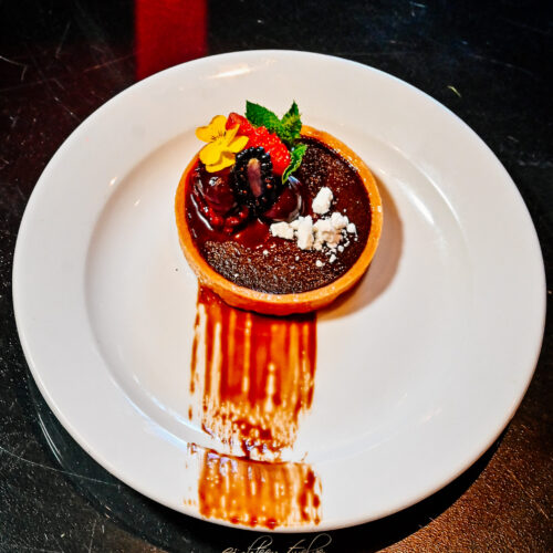 Chocolate tart dessert from the Sunday Roast menu at 1812 Lounge Bar Bournemouth