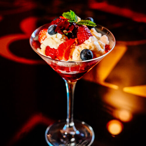 Eton Mess dessert with berries and cream from the Sunday Roast menu at 1812 Lounge Bar Bournemouth